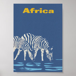 Afrika Zebras Drink waterverplaatsing Poster