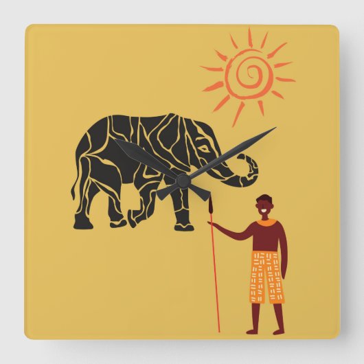 Afrika zonsondergang. vierkante klok (Voorkant)