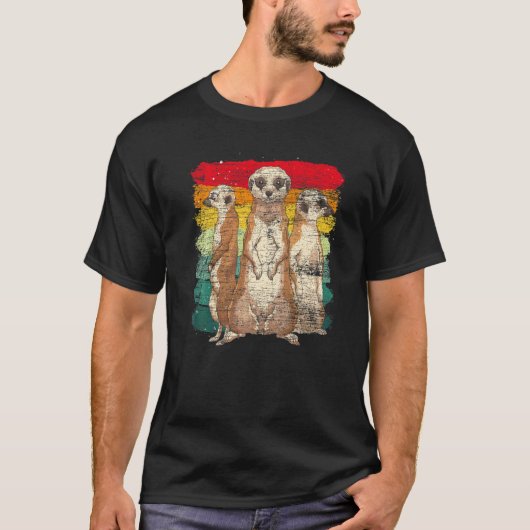 Afrika Zoo Dier Retro Stokstaartje T-shirt (Voorkant)