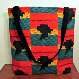 Afrika Zwart Rood Goud Groen Artisan Haakprint Tote Bag
