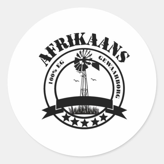 Afrikaans 100% Eg Ronde Sticker (Voorkant)