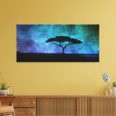 Afrikaans acia-boomlandschap in blauw en Paars Canvas Afdruk (Insitu (Woonkamer))