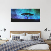 Afrikaans acia-boomlandschap in blauw en Paars Canvas Afdruk (Insitu (Slaapkamer))