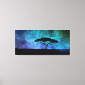 Afrikaans acia-boomlandschap in blauw en Paars Canvas Afdruk (Voorkant)