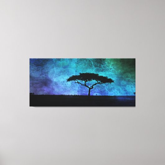 Afrikaans acia-boomlandschap in blauw en Paars Canvas Afdruk (Voorkant)