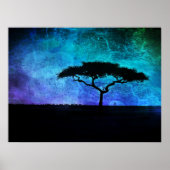 Afrikaans acia-boomlandschap in blauw en Paars Poster (Voorkant)