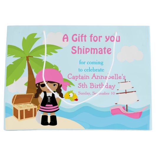 Afrikaans Amerika Pirate Meisje in Roze Verjaardag Groot Cadeauzakje (Voorkant)