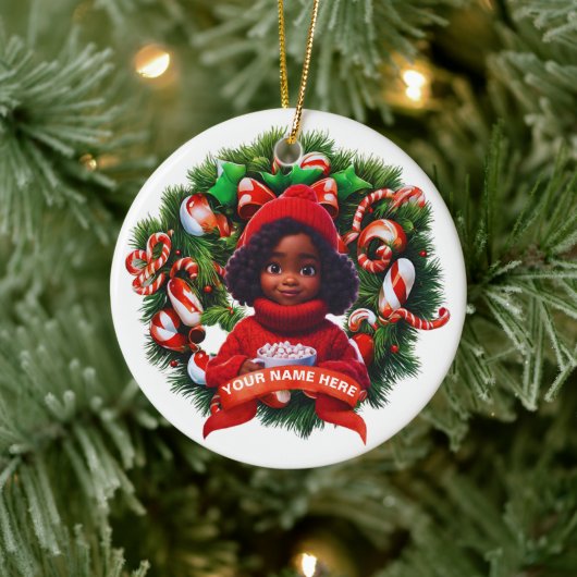 Afrikaans Amerikaans Baby Meisje Kerstmis HMarchme Keramisch Ornament (Boom)