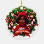 Afrikaans Amerikaans Baby Meisje Kerstmis HMarchme Keramisch Ornament (Achterkant)