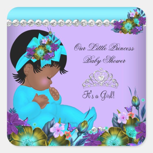 Afrikaans-Amerikaans Baby shower Blauwgroen Paars Vierkante Sticker (Voorkant)