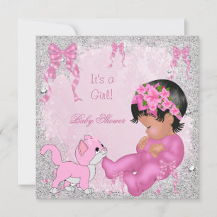 Afrikaans-Amerikaans Baby shower Girl Kitten Pink Kaart