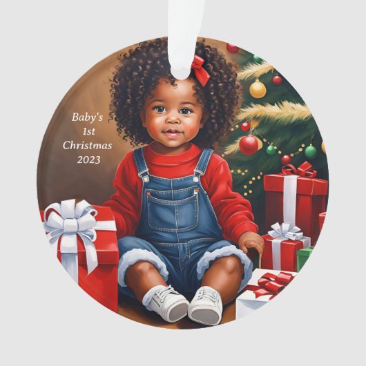Afrikaans Amerikaans Baby's 1e Kerstornament Ornament (voorkant)