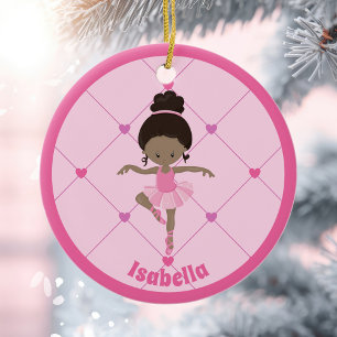 Afrikaans Amerikaans Ballerina Custom Roze Kerstmi Keramisch Ornament