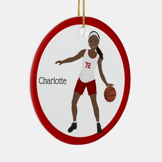 Afrikaans-Amerikaans Basketbalmeisje in rood en wi Keramisch Ornament (Rechts)