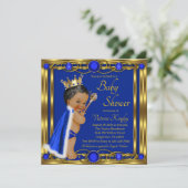 Afrikaans Amerikaans Blauw Goud Prins Baby shower Kaart (Staand voorkant)