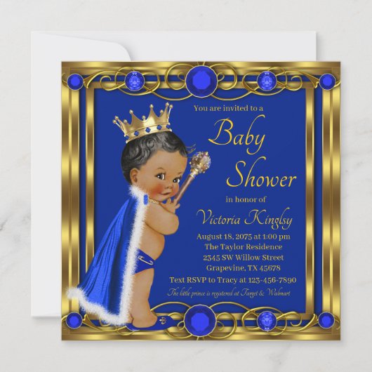 Afrikaans Amerikaans Blauw Goud Prins Baby shower Kaart (Voorkant)