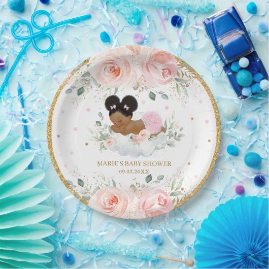 Afrikaans Amerikaans Blush Bloemen Meisje Baby sho Papieren Bordje (Feest)