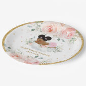 Afrikaans Amerikaans Blush Bloemen Meisje Baby sho Papieren Bordje (Gekanteld)