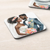 Afrikaans Amerikaans bruidspaar bruiloft Bier Onderzetter (Linkerzijde)