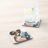 Afrikaans Amerikaans bruidspaar bruiloft Bier Onderzetter (Rechterzijde)