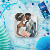 Afrikaans Amerikaans bruidspaar bruiloft Papieren Bordje (Feest)