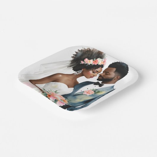 Afrikaans Amerikaans bruidspaar bruiloft Papieren Bordje (Gebogen)