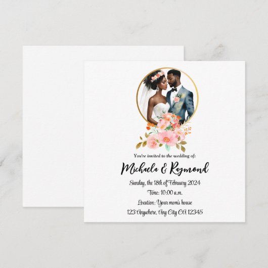 Afrikaans Amerikaans bruidspaar bruiloft uitnodigi Kaart (Voorkant / Achterkant)