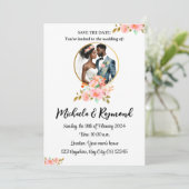 Afrikaans Amerikaans bruidspaar Save The Date (Staand voorkant)