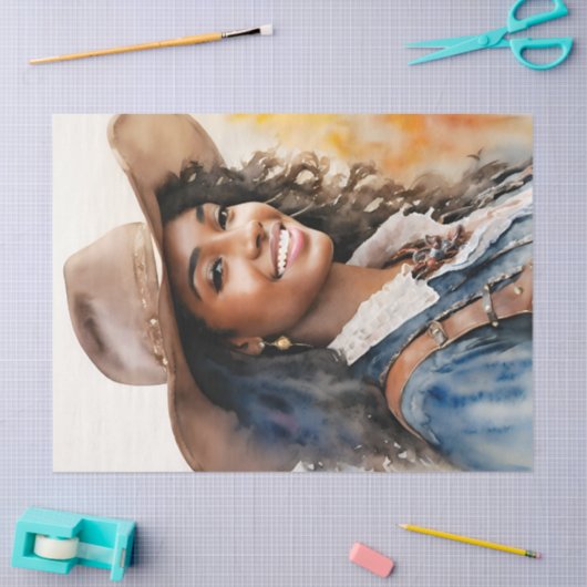 Afrikaans Amerikaans Cowgirl Zwart Vrouw Tissuepapier (Craft)