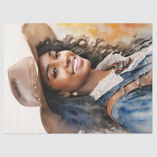 Afrikaans Amerikaans Cowgirl Zwart Vrouw Tissuepapier (Voorkant)