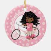 Afrikaans-Amerikaans fietsenmeisje - Roze wit Keramisch Ornament (Achterkant)