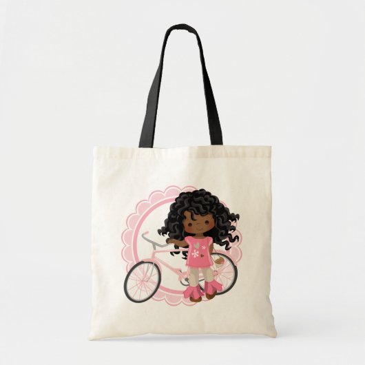 Afrikaans-Amerikaans fietsenmeisje - Roze wit Tote Bag (Voorkant)