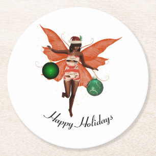 Afrikaans Amerikaans Kerst Fairy Papier Onderzette Ronde Kartonnen Onderzetter