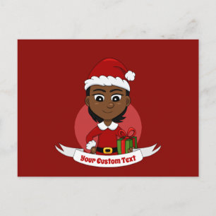 Afrikaans-Amerikaans kerstmeisje met kort haar Briefkaart