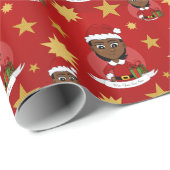 Afrikaans-Amerikaans kerstmeisje met kort haar Cadeaupapier (Rol Hoek)