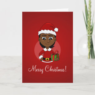 Afrikaans-Amerikaans kerstmeisje met kort haar Feestdagen Kaart