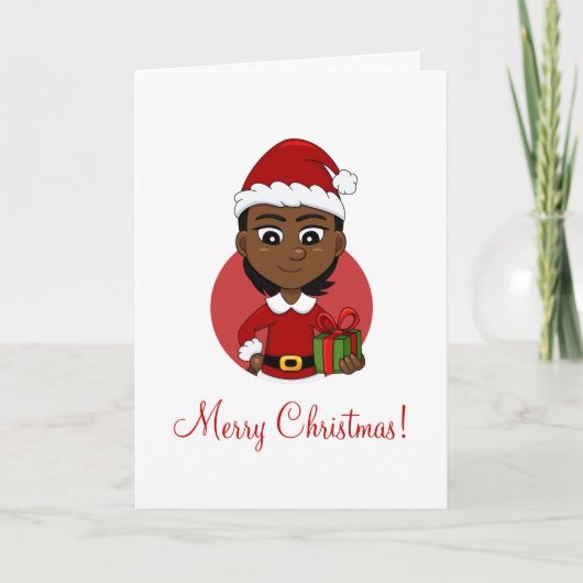 Afrikaans-Amerikaans kerstmeisje met kort haar Feestdagen Kaart (Voorkant)