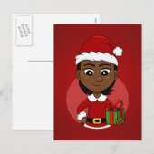 Afrikaans-Amerikaans kerstmeisje met kort haar Feestdagenkaart (Voorkant / Achterkant)