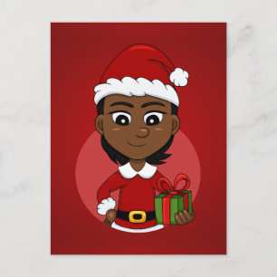 Afrikaans-Amerikaans kerstmeisje met kort haar Feestdagenkaart
