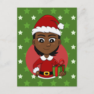 Afrikaans-Amerikaans kerstmeisje met kort haar Feestdagenkaart