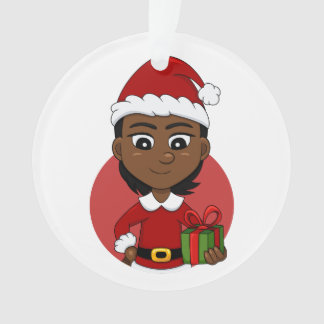 Afrikaans-Amerikaans kerstmeisje met kort haar Ornament