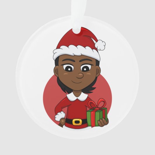 Afrikaans-Amerikaans kerstmeisje met kort haar Ornament (voorkant)