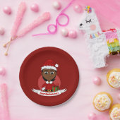 Afrikaans-Amerikaans kerstmeisje met kort haar Papieren Bordje (Feest)