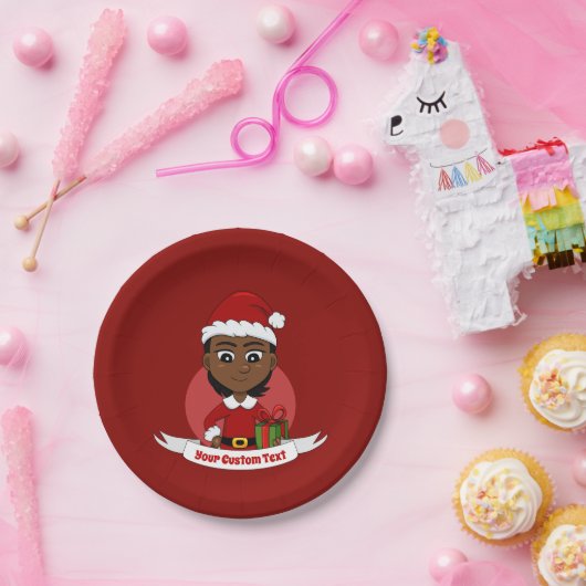 Afrikaans-Amerikaans kerstmeisje met kort haar Papieren Bordje (Feest)