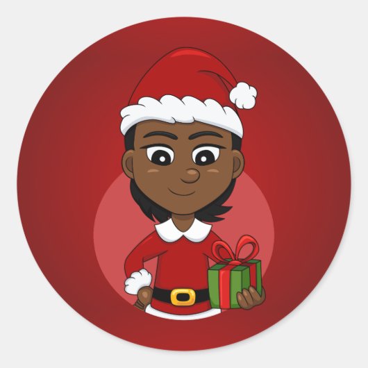 Afrikaans-Amerikaans kerstmeisje met kort haar Ronde Sticker (Voorkant)