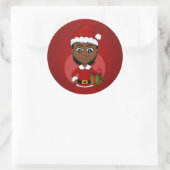 Afrikaans-Amerikaans kerstmeisje met kort haar Ronde Sticker (Tas)