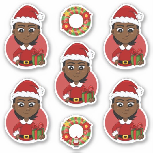 Afrikaans-Amerikaans kerstmeisje met kort haar Sticker (Voorkant)