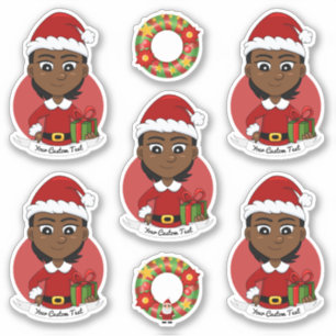 Afrikaans-Amerikaans kerstmeisje met kort haar Sticker
