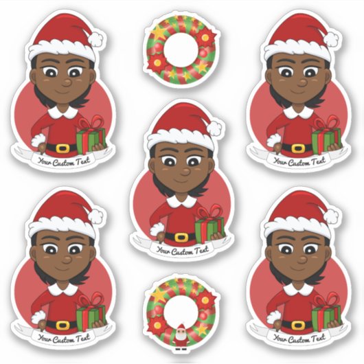Afrikaans-Amerikaans kerstmeisje met kort haar Sticker (Voorkant)
