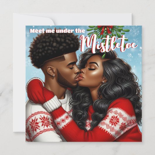 Afrikaans-Amerikaans Koppel Kerstmis Misteletoe Ku Feestdagenkaart (Voorkant)